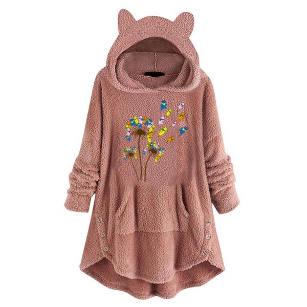

women's hoodies & sweatshirts fluffy bear ear kawaii hoodie autumn winter clothes butterfly hooded blanket warm outerwear coat oversize, Black