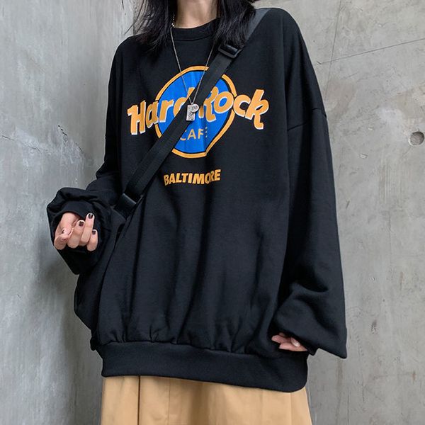 

women's hoodies & sweatshirts oversized hoodie women long sleeve casual letter print loose pullovers harajuku sweatshirt female ins 3m7, Black
