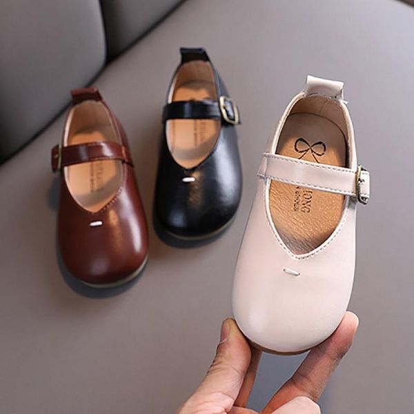 

classic pure color soft soles non-slip casual shoes princess spring/autumn girls leather retro bottom loafer athletic & outdoor, Black