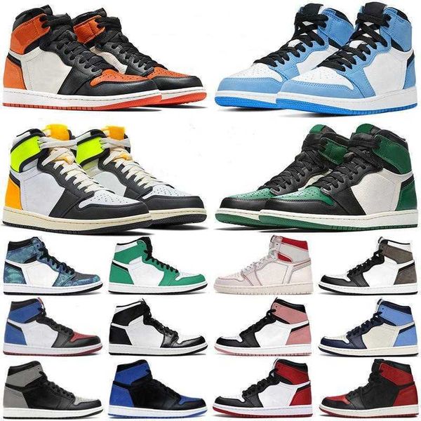 

1s university blue unc mens basketball shoes jumpman 1 high travis dark mocha obsidian trainers black toe sports sneakers size 36-47