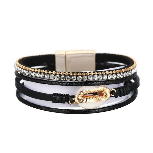 

bangle ornapdia 2021 fashion product ethnic style pu bracelet with diamonds exquisite leather jewelry ladies wholesale, Black
