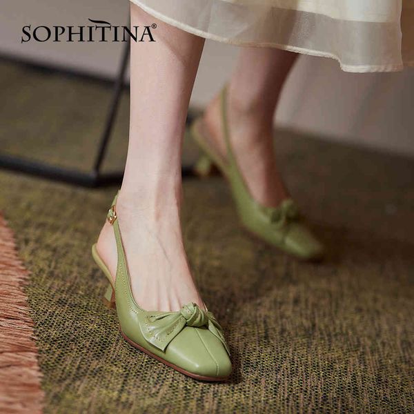 

sophitina retro women's pumps back hollow summer handmade leather daily shoes tpr sweet butterfly-knot casual female shoes ao821 210513, Black