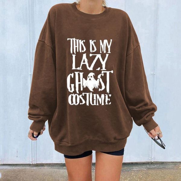 

women's hoodies & sweatshirts this is my lazy ghost costume sweatshirt halloween casual long sleeves crewneck female, Black