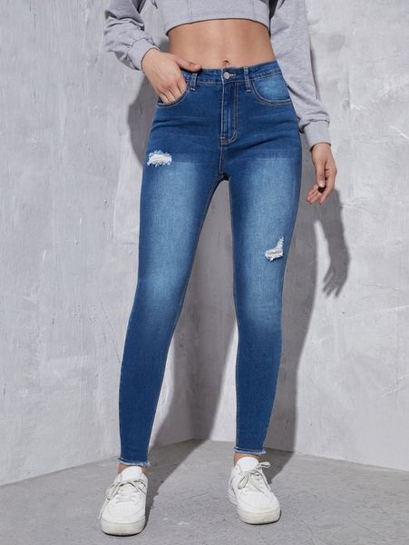 

ripped raw hem skinny jeans n4in#, Blue