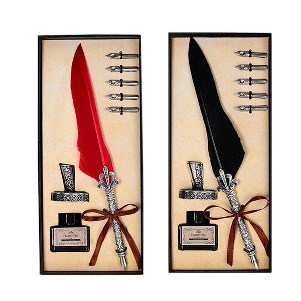 

european classical writing feather dip pens 12 colors beautiful holiday gift ink pen set for sign quill wedding box fountain