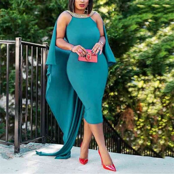 

women dress elegant african ladies batwing sleeve beading round neck sleeveless floor length evening night party vestidos 210510, Black;gray