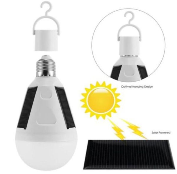 

bulbs led solar light bulb 7w e27 85-265v tent camping fishing lamp rechargeable
