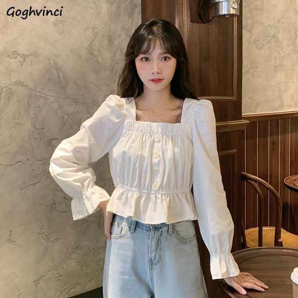 

women's blouses & shirts womens butterfly sleeve button square collar blouse sweet girls french fashion style retro elegant soft s, White