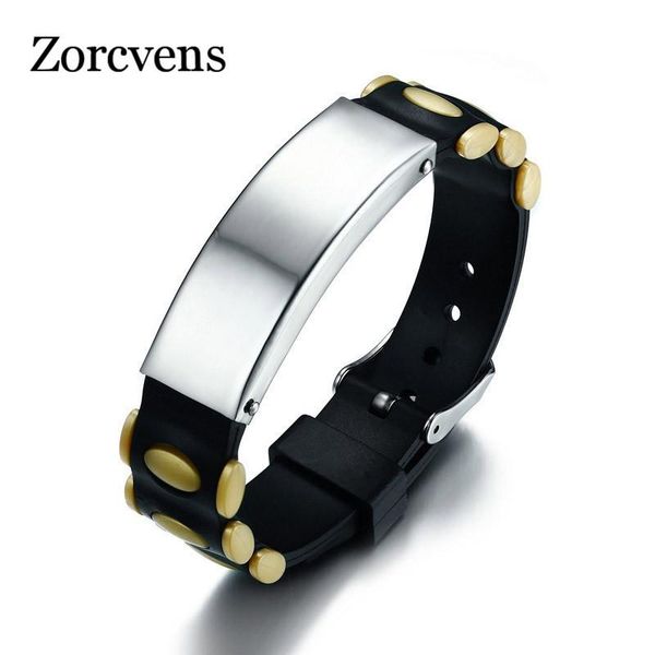 

stainless steel id bracelet identification wristband silicone adjustable length watch band buckle link, chain, Black