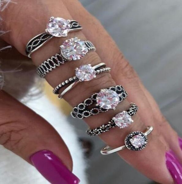

jewelry six piece joint ring with diamond and zircon, Blue;gray