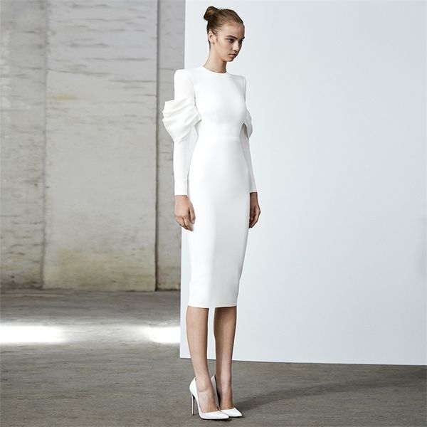 

autumn white color long sleeve bandage dress women bodycon club celebrity evening runway party vestido 210507, Black;gray