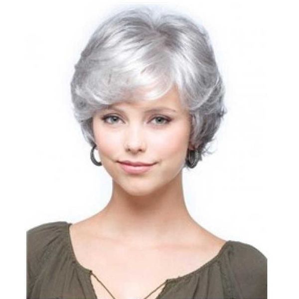 

grey women short hair curly for grandma grey wig, Black