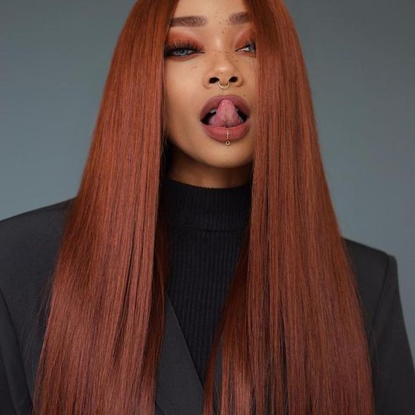 

dark orange pre plucked straight lace frontal wigs cosplay party heat resistant synthetic hair for black women