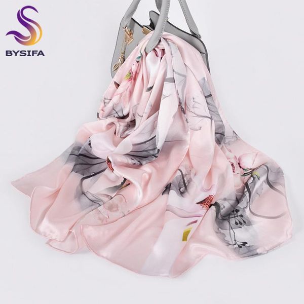 

scarves [bysifa] women grey pink silk scarf shawl foulard femmee fall winter ladies long wraps 2021 brand neck hijab, Blue;gray