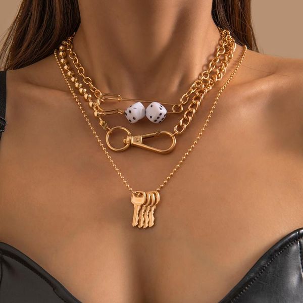 

chains ingesight.z goth gothic multiple pendant key necklace multi layered acrylic dice chunky thick choker necklaces for women jewelry, Silver