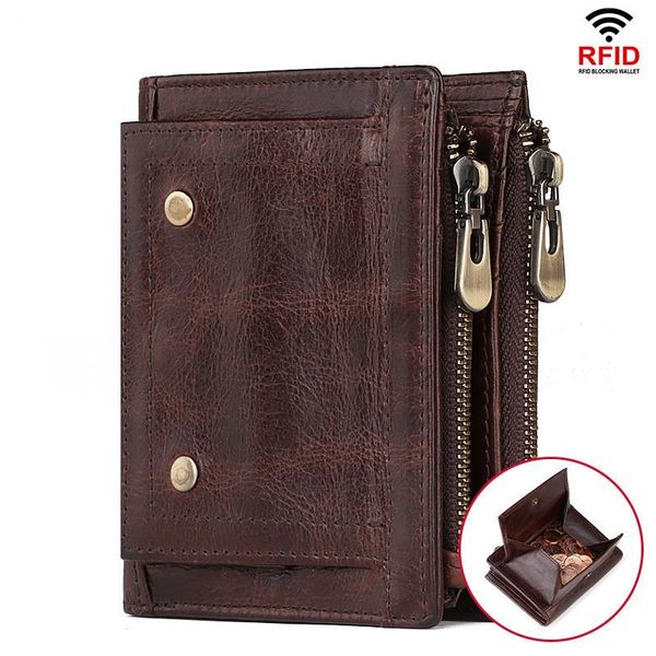 

wallets 2021 men's leather coin purse anti-theft fashion wallet retro double zipper multifunctional for men luxury, Red;black