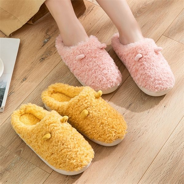 

winter slippers women fluffy fur lovely floor slipper warm plush fleece flat for couple home cotton shoes lady indoor slipper y1120, Black