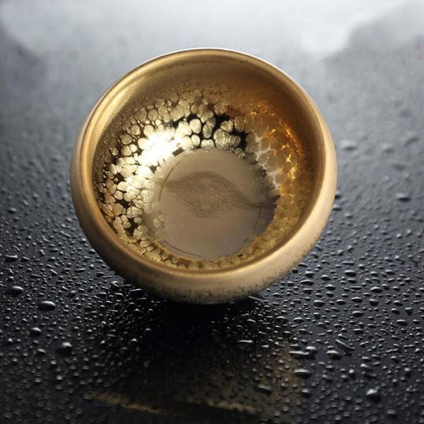 

cups & saucers golden oil droplets built lamp ceramic temmoku tea light sample cup master single set