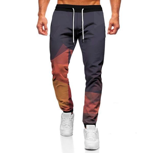 

men's pants casual streetwear novelty long pant 3d changeable rhombus pattern print trousers fashion harajuku men sweatpants, Black