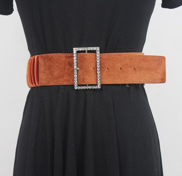 

belts women's runway fashion elastic velvet cummerbunds female dress coat corsets waistband decoration wide belt r3502, Black;brown