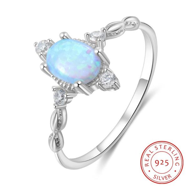 

cluster rings elegant 925 sterling silver for women cubic zirconia blue oval fire opal ring jewelry promise statement, Golden;silver