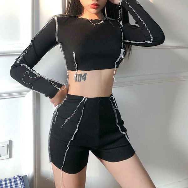 

women's tracksuits long sleeve crop bike sports fitness suit ribbing lycra yoga gym set workout clothes for sportswear pink s, Gray