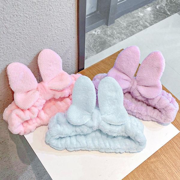 

hair accessories cute bow winter plush headband bandanas for women girl make up wash elastic head band turban ornaments hairband