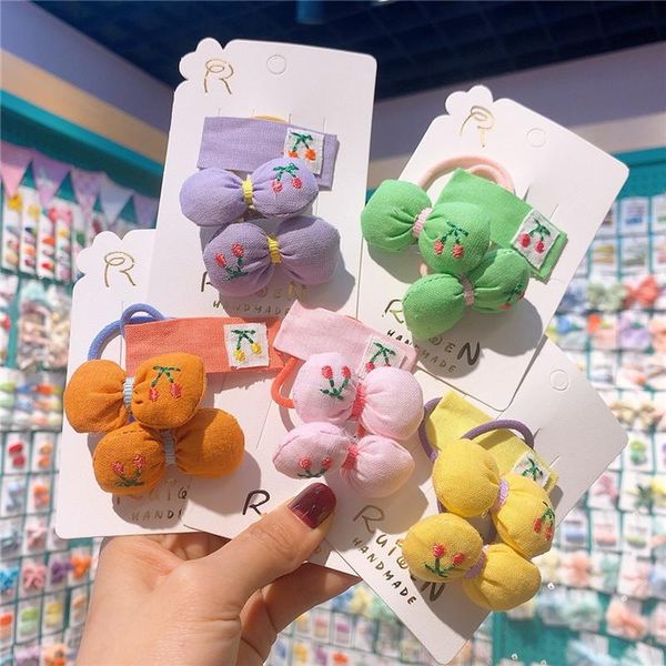 

hair accessories 2021 fashion korea fabric square children's bb clip sweet girl princess cute embroidery cherry bow rubber band, Slivery;white