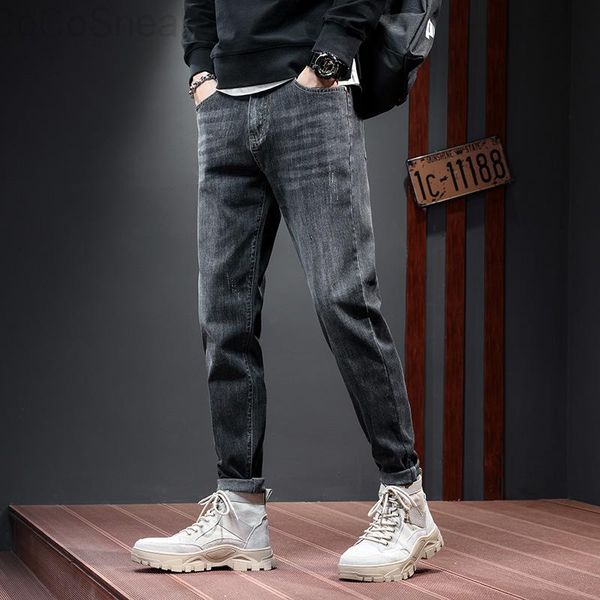 

men's jeans autumn slim fit little feet black pants spring casual versatile trend, Blue