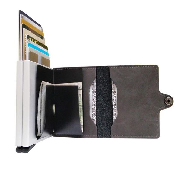 

card holders double holder metal id rfid business wallet for s case porte carte tarjetero, Brown;gray