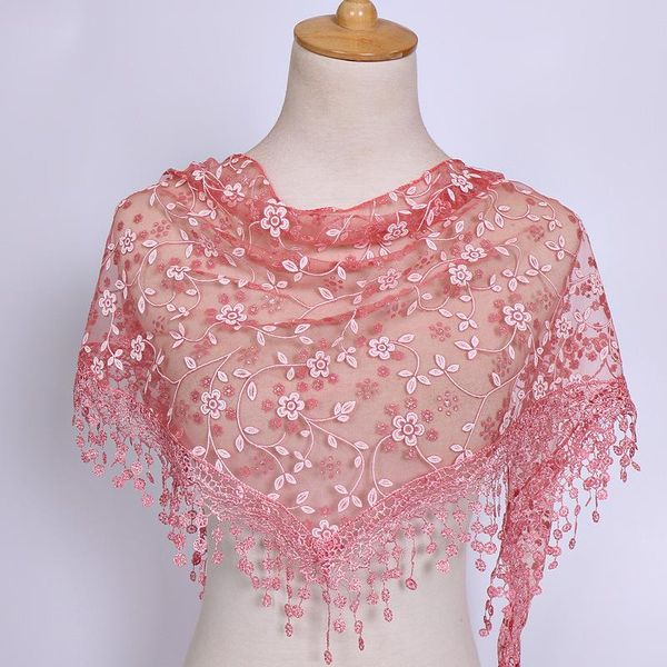

scarves lady shawl lace sheer floral print scarf women fashion tassel triangle wrap, Blue;gray