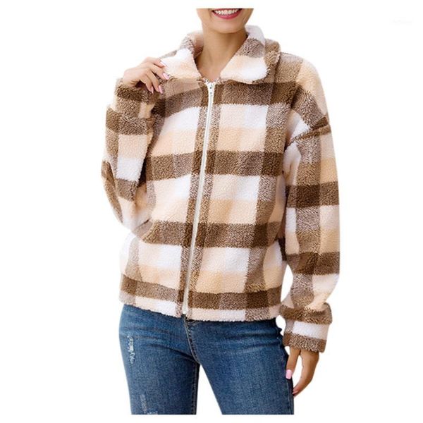 

women's wool & blends jaycosin2021 ladies fashion autumn and winter plaid woolen short coat casual wild personality lapel zipper jacket, Black