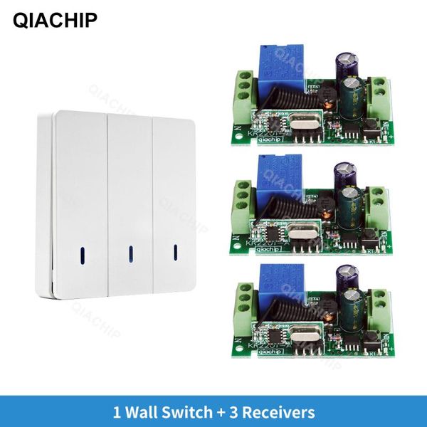 

remote controlers qiachip 433mhz universal 1 ch rf control switch ac 110v 220v wireless receiver module + wall panel transmitter 433 mhz