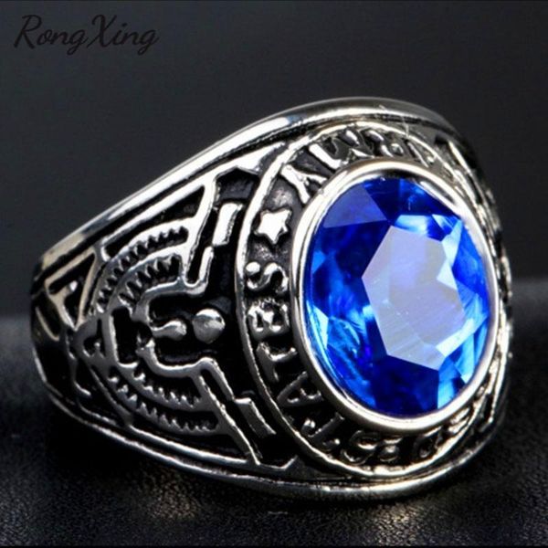 

cluster rings rongxing vintage round stone blue/red/green birthstone for men women antique silver color zircon male punk jewelry gifts, Golden;silver