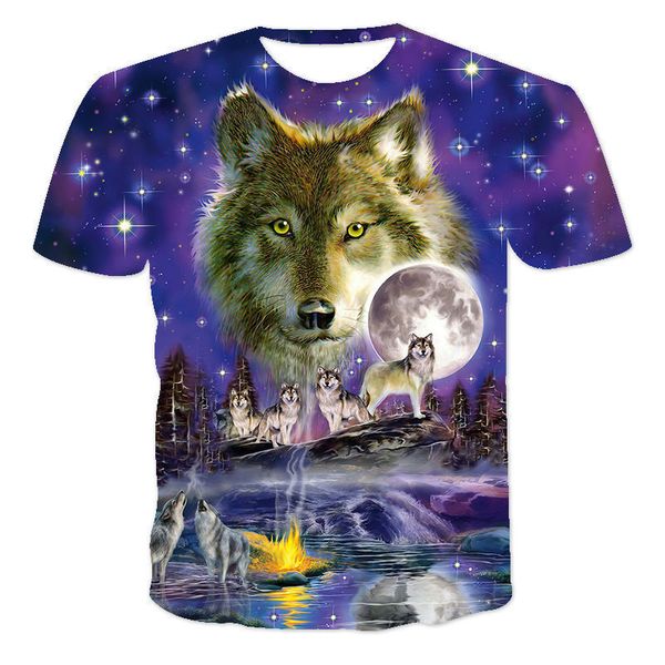 

summer new fashion t-shirt cool star wolf 3d digital print men's casual sports 3d t-shirtj9bf, White;black