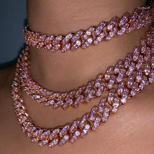 

chains 16" 18" pinky pink cubic zirconia cz miami cuban link chain hip rock heavy women necklace1, Silver
