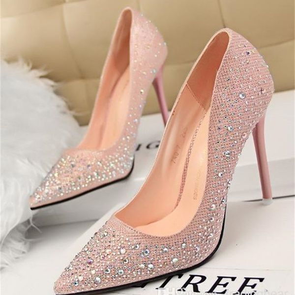 

stylish crystal studded multi-colors glitter rhinestone wedding shoes bridal pumps 2015 size 34 to 39, Black