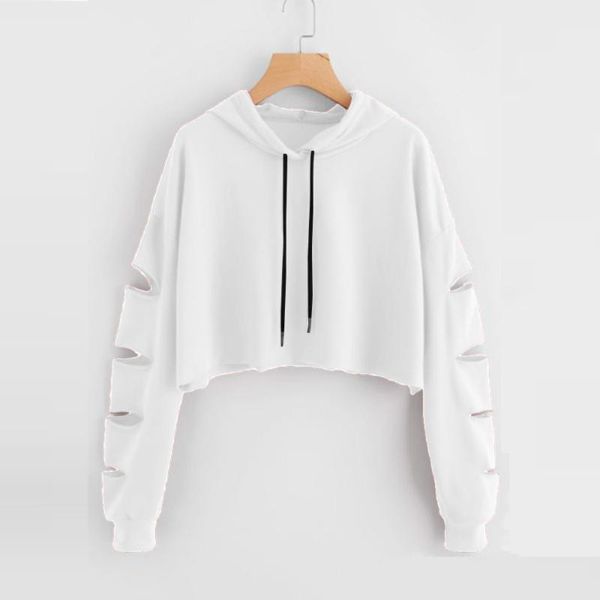 

women's hoodies & sweatshirts women sweatshirt ripped crop harajuku streetwear autumn spring long sleeve girls pullovers sudadera mujer, Black