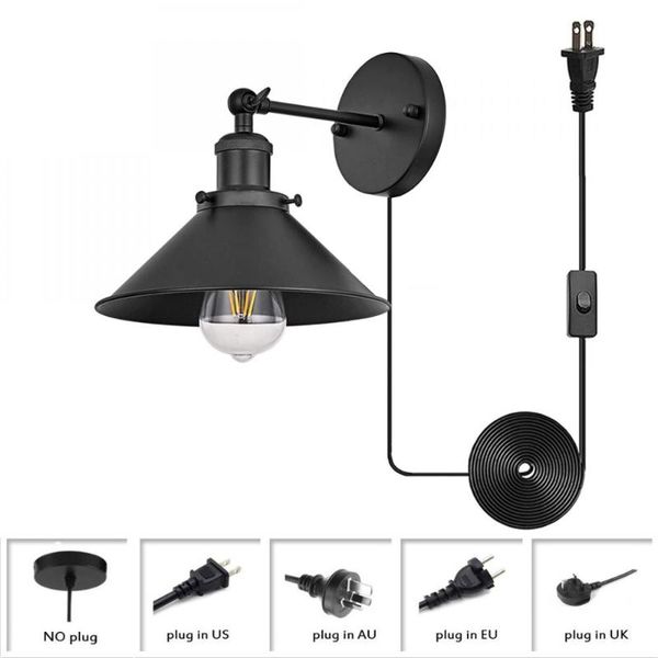 

wall lamp antique 180 degree adjustable arm swing lamp,vintage matte black lighting, industrial plug in sconce