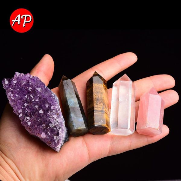 

1set natural amethyst cluster healing stone labradorite crystal wand mineral point box for home decoration decorative objects & figurines