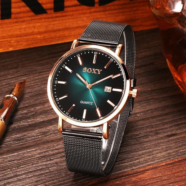 

fashion luxury men's watch ultra-thin starry sky automatic date gradient color for men wristwatches, Slivery;brown