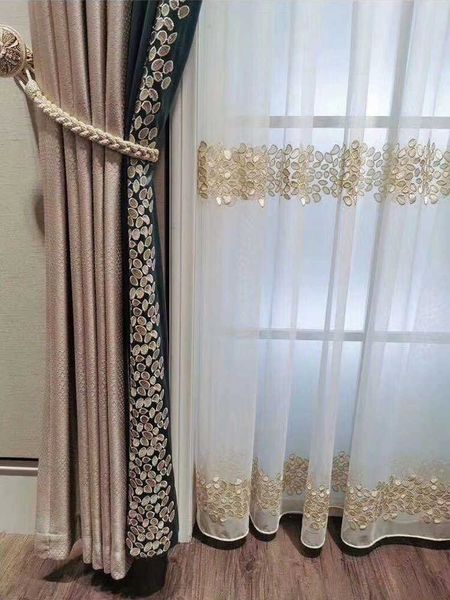 Японский стиль вышивки бобы тюль занавес для гостиной окна прозрачный для спальни кухня окна экран сетки ткани 210712