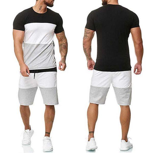 Sommermänner Sets O-Neck-T-Shirt und Knielänge Shorts zweiteilige Sets Tracksuit Männliche Kleidung Jogger Casual Los Hombres konjuntos x0610