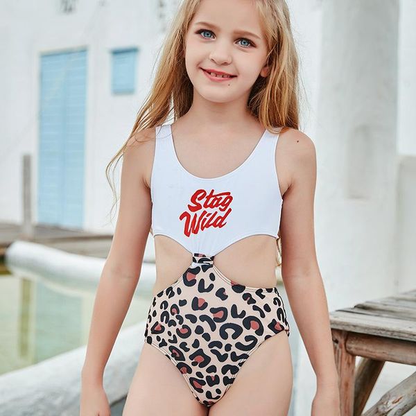 

one-piece suits 5-16 y big kids girls swimwear 2021 summer leopard patchwork baby swimsuit one piece bikini children beachwear bathing