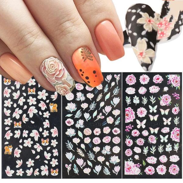 

nail stickers 5d stereoscopic back glue relief butterfly colored leaf flower baita shape designer decal art nails & decals, Black