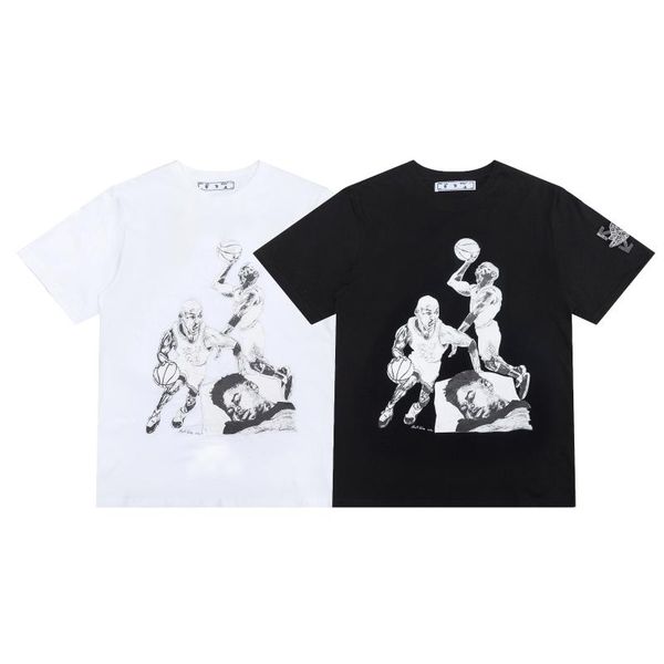 

black and white shooting print men women couples short-sleeved loose men's t-shirt high street hip-hop t-shirts, White;black