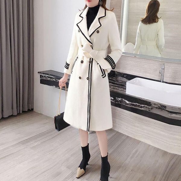 

women's wool & blends imitation mink velvet jacket women 2021 autumn and winter loose coat mid-length thickening trend, Black