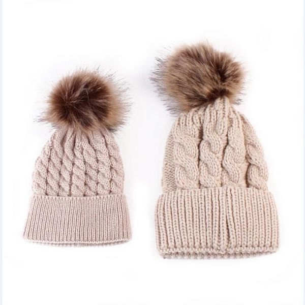

beanies fashion set mom baby knit pom bobble hat kids girls boys ball wool warm winter and autumn beanie cap