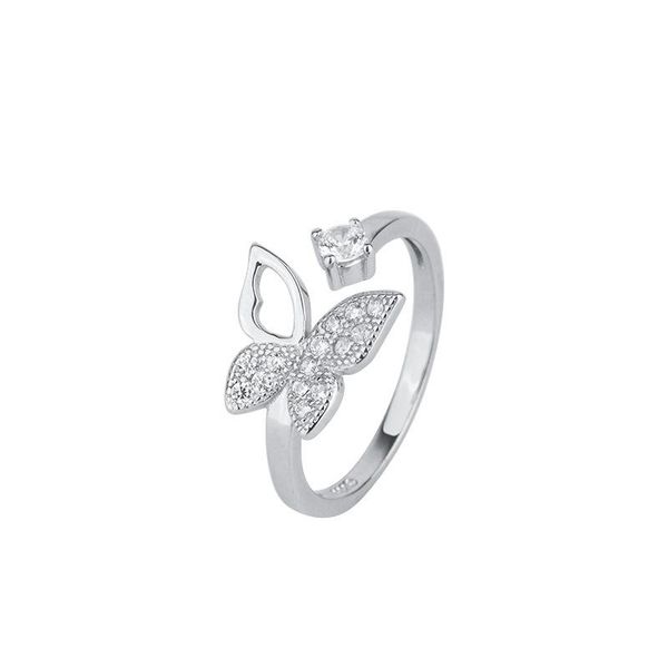 

cluster rings s925 sterling silver butterfly adjustable ring female ol style inlaid zircon anniversary gift girlfriend jewelry, Golden;silver