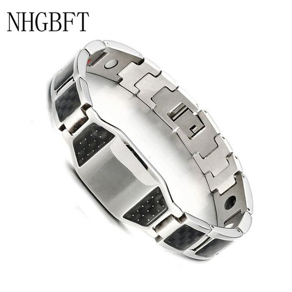

link, chain nhgbft classic black color magnetic health bracelets for mens stainless steel carbon fiber bracelet
